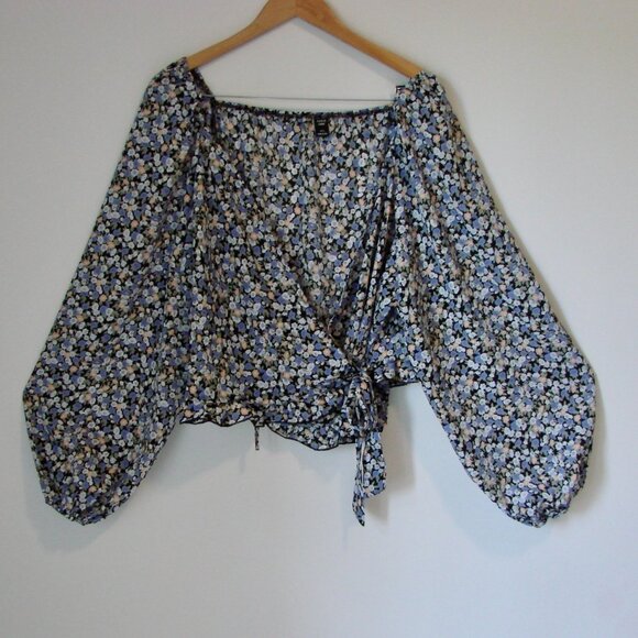 Floral Tie Front Wrap Blouse SHEIN Curve Lavender Purple Pink Black Plus 4XL 4X - Picture 1 of 12